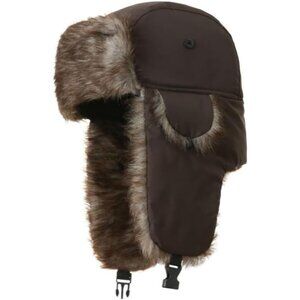 Unisex Brown Polyester Snow Skiing Trooper Winter Ear Flaps Classic Trapper Hat